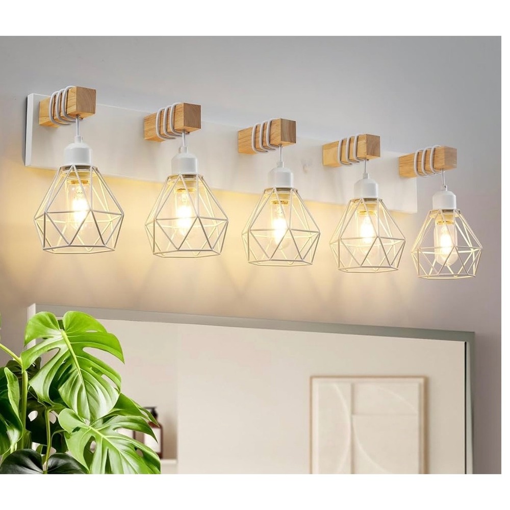 New in box Farmhouse Vanity Light 5 Light White Wood Rustic Sconce Wall Lighting
